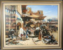 LOTIF Middle Eastern street market oil on canvas signed 88 x 115cm