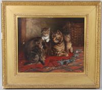 WILSON HEPPLE Cat and kittens oil on canvas signed and dated '93 37 x 45cm