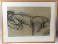 SHIRLEY DIXON (CONTEMPORARY BRITISH) Nude life study charcoal drawing signed 44.5 x 63cm
