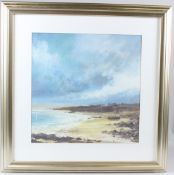 CONTEMPORARY SCHOOL Coastal landscape colour print on canvas board initailled AN 44 x 44cm