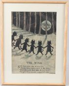 AFTER LOUIS WAIN 'The Wink' with verse by Jessie Pope coloured print signed in the print 36 x 25.