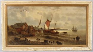 MARITIME SCHOOL (19TH CENTURY) Fishing boats landing oil on canvas (a/f) 45 x 91cm
