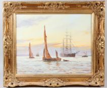 A MARKHAM Shipping off a coastline oil on canvas signed 39 x 49.5cm