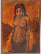 SOUTH AMERICAN SCHOOL Semi naked woman oil on panel unframed 29 x 21.5cm