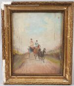 PHILIP RIDEOUT Couple in a horse drawn cart oil on board incised signature and date 25 x 20cm (a/f)