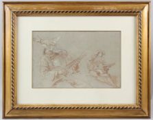 AFTER ANTOINE WATTEAU (1684-1721) 'Two studies of a man playing a guitar and a study of a right arm'