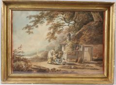 ENGLISH SCHOOL (LATE 18TH / EARLY 19TH CENTURY) Rustic scene of children playing beside a cottage