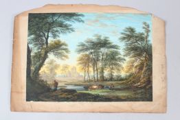 ENGLISH SCHOOL (19TH CENTURY) Landscape with Abbey ruins gouache unframed 21 x 29.5cm