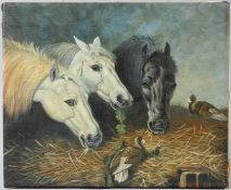 ANDERSON AFTER HERRING Horses feeding on hay oil on canvas signed unframed 25 x 30.5cm