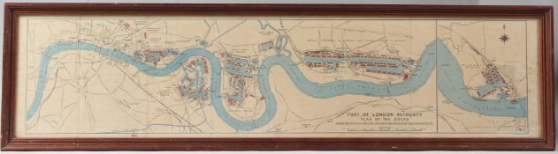 PORT OF LONDON AUTHORITY Plan of the Docks framed 19.5 x 85.5cm