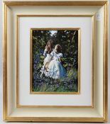 SHERREE VALENTINE-DAINES (1959) 'Violet Wood' two girls amongst bluebells oil on board signed