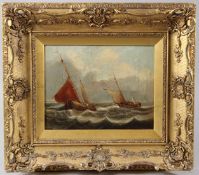 MARITIME SCHOOL (19TH CENTURY) Fishing boats at sea oil on canvas signed indistinctly 19.5 x 25cm