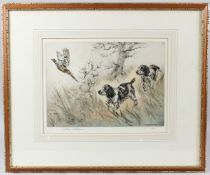 HENRY WILKINSON Spaniels putting up a pheasant colour etching signed and numbered 58/100 in pencil