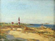 GERMAN SCHOOL (EARLY 20TH CENTURY) 'Leuchtturm Hornum - Sylt' coastal landscape with lighthouse