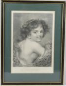 BARTOLOZZI AFTER GREUZE 'Bacchante' stipple engraving 35 x 25cm (image)