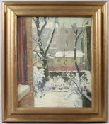 MURIEL HARE View of the back of houses in winter oil on canvas board signed indistinctly extensively