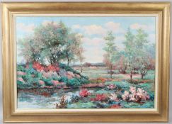 DAVID Impressionist river landscape oil on canvas signed 59 x 90cm