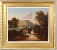 19TH CENTURY SCHOOL Landscape with figure on a path oil on canvas 48 x 58cm