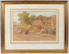 CHARLES EDWARD WILSON (1854-1941) Cattle beside a barn watercolour signed with initials 25.5 x 37.