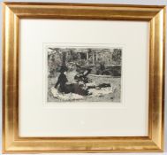 JAMES TISSOT (1836-1902) Sur l'herbe, On the grass etching 20 x 27cm