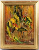 POSSIBLY SOUTH EAST ASIAN SCHOOL (20TH CENTURY) Abstract in hot colours oil on canvas board 41 x