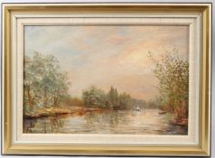 M HODKINSON 'Early Morning Norfolk Broads' oil on canvas board signed indistinctly artist's label on