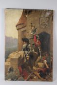 LATE 19TH / EARLY 20TH CENTURY SCHOOL Soldiers defending a medieval castle battlements oil on canvas