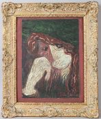 POSSIBLY CONTINENTAL SCHOOL Stylised portrait impasto oil on board signed indistinctly 45 x 33cm