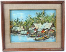 KITILERK MUHUMMAD (1944) Thai river village scene oil on canvas signed 29 x 42cm
