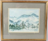 ANN HUTLEY Winter landscape watercolour signed 21 x 28cm