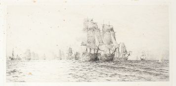 WILLIAM LIONEL WYLLIE (1851-1931) Battle of Trafalgar drypoint laid on card signed (a/f) unframed