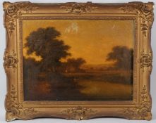 WALTER HEATH WILLIAMS (act.1841-c.1876) Landscape with fisherman on a riverbank oil on canvas 44.5 x