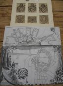 [PRINTS] 2 x Coronelli plans; & a mounted coll'n of heraldic woodcuts (3).