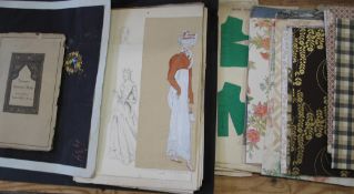 [FASHION / COSTUMES] coll'n of drawings, watercolours, samples etc. (Q).