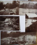 [FISHING] 6 brown toned glossy printing onto paper prints of men fishing in a Scottish river c.
