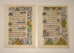 [MEDIEVAL MANUSCRIPTS] 2 vellum leaves, 6.5 x 4.75 inches each, illuminated borders to the rectes of