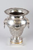 A LARGE, IMPRESSIVE SHEFFIELD PLATE PEDESTAL VASE, with cast shell and flower rim, the body with