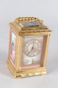 A GOOD FRENCH ORMOLU CARRIAGE CLOCK, with petit sonnerie movement, the face and sides inset with