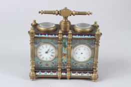A CLOISONNE COMBINATION CARRIAGE CLOCK AND BAROMETER. 13cms wide.