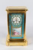 A VERY GOOD LATE 19TH CENTURY ORMOLU MANTLE CLOCK, with eight day movement, the face and sides inset