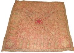 A VERY FINELY EMBROIDERED 19TH CENTURY INDIAN KASHMIRI SHAWL. 50cms x 60cms.