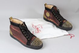 CHRISTIAN LOUBOUTIN, A PAIR OF DISCRETOUGH FLAT PONY/VV/CALF/GG BLACK BOOTS, boxed, size 43.