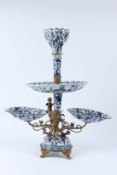A BLUE AND WHITE PORCELAIN CENTREPIECE, with ormolu mounts. 57cms high.