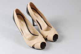 MAX MARA, A PAIR OF LADIES BEIGE LEATHER HIGH HEEL SHOES, size 38.