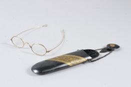 A FINE AND UNUSUAL 19TH CENTURY ISLAMIC SPANISH TOLEDO GOLD INLAID STEEL SPECTACLES CASE with