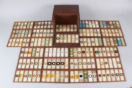 A FITTED BOX CONTAINING MICROSCOPE SLIDES, late 19th / early 20th Century.