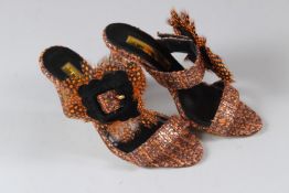 RUPERT SANDERSON, A PAIR OF LADIES FLAME ORANGE TWEED HIGH HEEL SHOES, boxed, size 38.5.