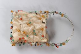 BOTTEGA VENETA, AN UNUSUAL LADIES EVENING BAG, satin lined with wirework handles and frame,