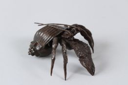 A JAPANESE BRONZE HERMIT CRAB. 8cms.