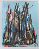 SELIM TURAN, TURKISH. Vertical Brushstrokes, a clolourful abstract oil on canvas. Bears signature